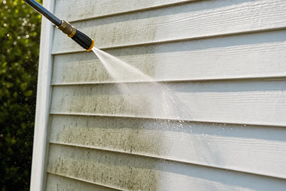 Pressure washing a home exterior